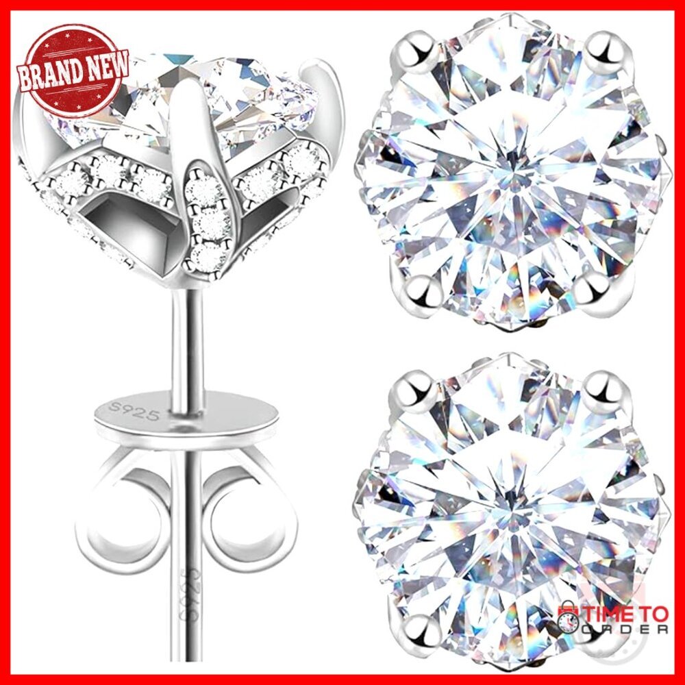 Moissanite Stud Earrings 3ct Sterling Silver Screw Back Hypoallergenic
